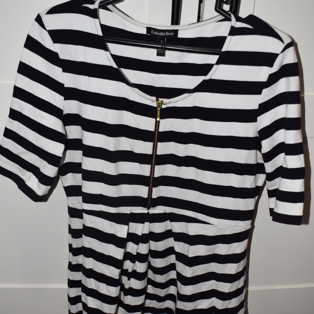 blue white striped Isabella Oliver maternity dress - Picture 2 of 5